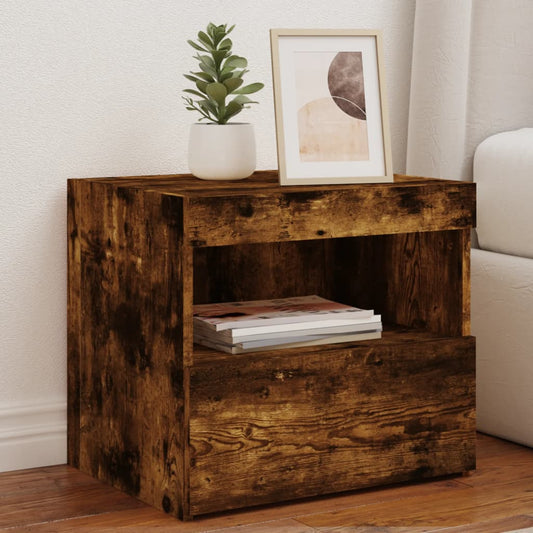 Smoked Oak LED Bedside Cabinets, Set of 2, 50x40x45 cm