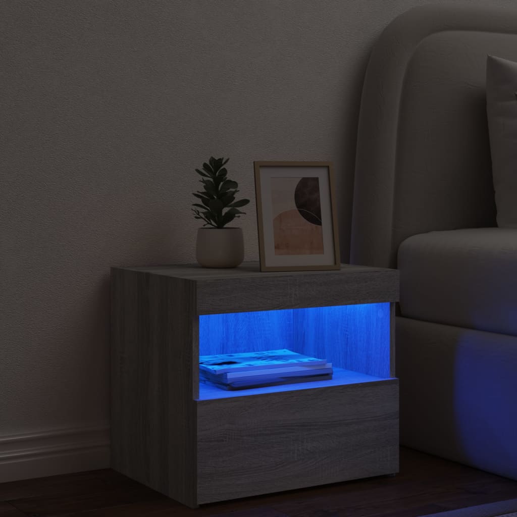 Grey Sonoma Bedside Cabinet with LED Lights - 50x40x45 cm