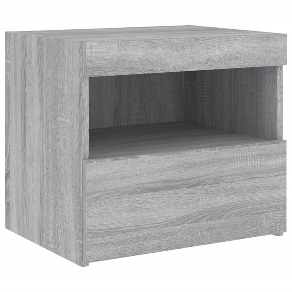 Grey Sonoma Bedside Cabinet with LED Lights - 50x40x45 cm