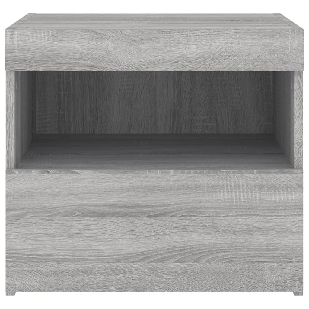 Grey Sonoma Bedside Cabinet with LED Lights - 50x40x45 cm