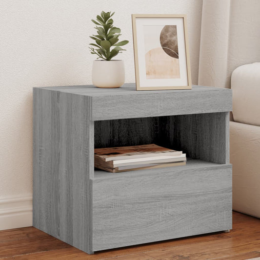 Grey Sonoma Bedside Cabinet with LED Lights - 50x40x45 cm