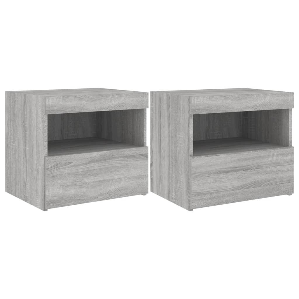 Grey Sonoma Bedside Cabinets with LED Lights - Set of 2, 50x40x45 cm