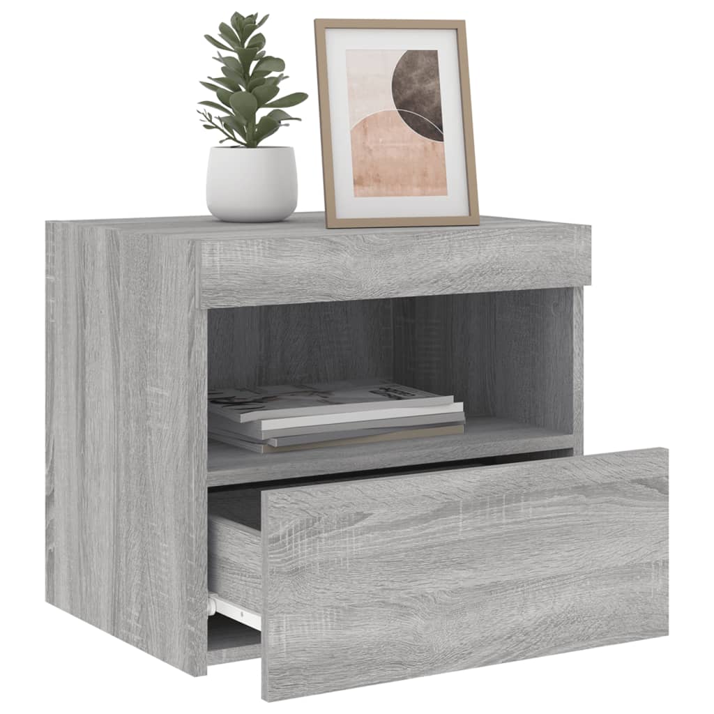 Grey Sonoma Bedside Cabinets with LED Lights - Set of 2, 50x40x45 cm