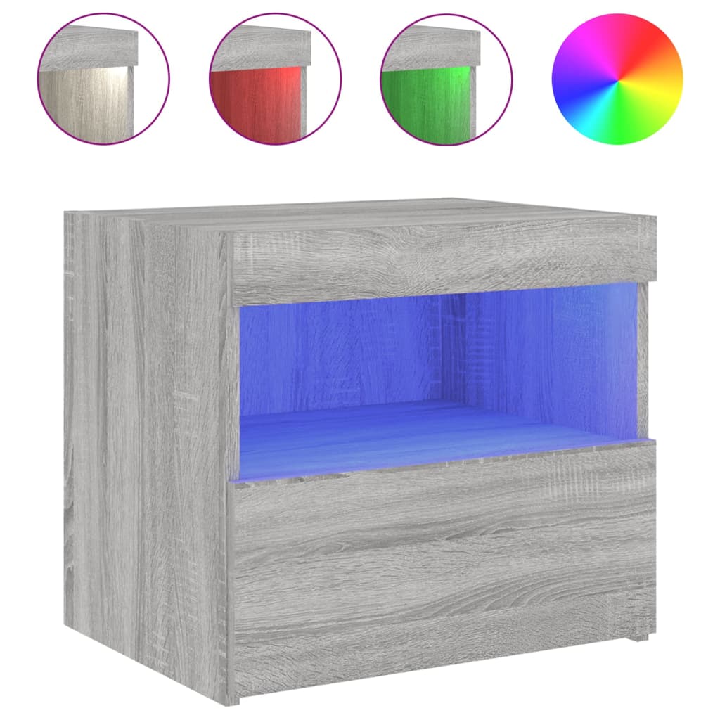 Grey Sonoma Bedside Cabinets with LED Lights - Set of 2, 50x40x45 cm