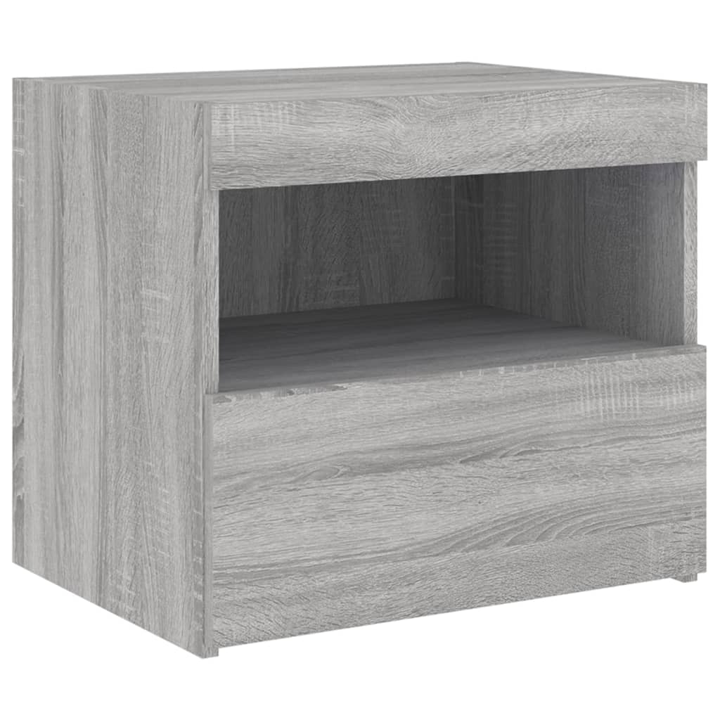 Grey Sonoma Bedside Cabinets with LED Lights - Set of 2, 50x40x45 cm