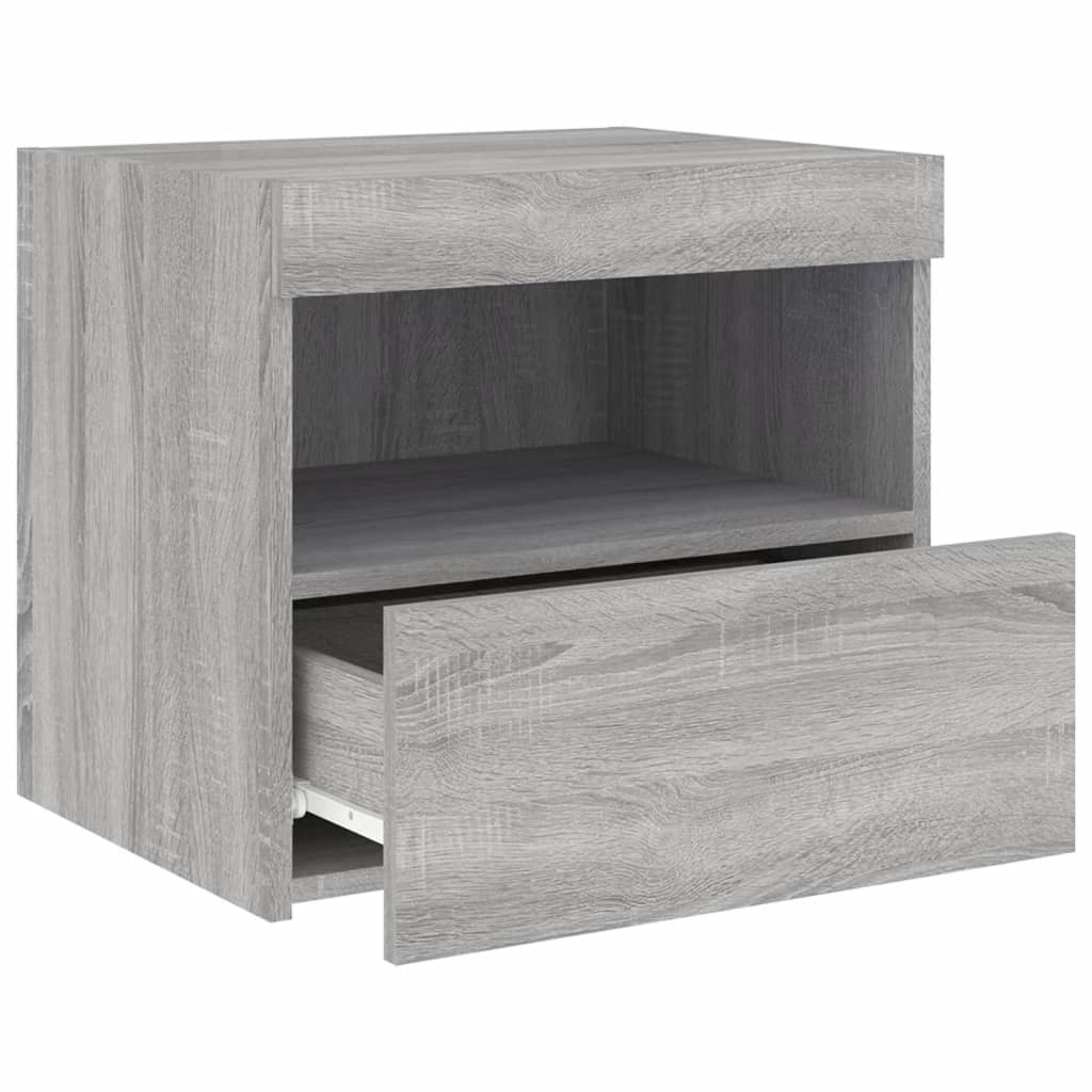 Grey Sonoma Bedside Cabinets with LED Lights - Set of 2, 50x40x45 cm