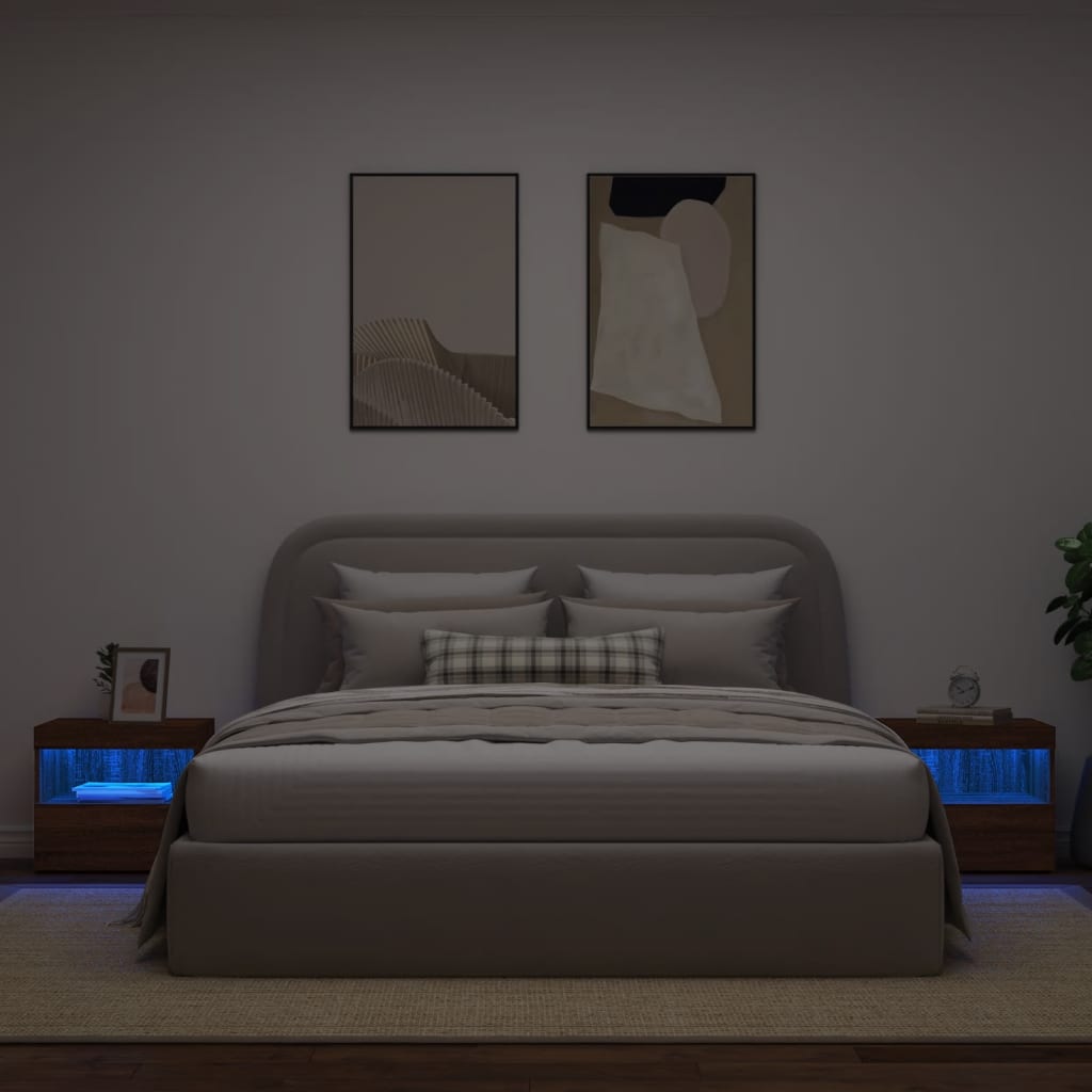 Brown Oak Bedside Cabinets with LED Lights, 2 Pcs, 50x40x45 cm