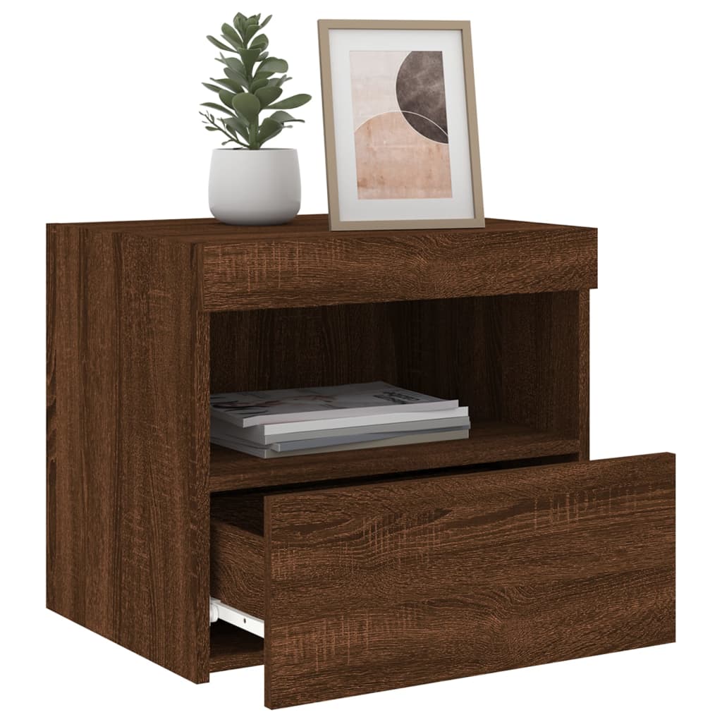 Brown Oak Bedside Cabinets with LED Lights, 2 Pcs, 50x40x45 cm