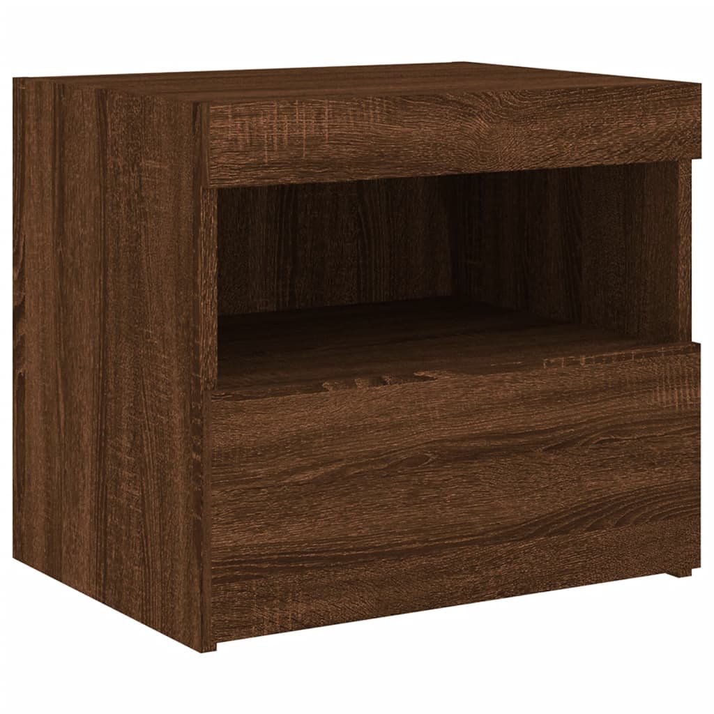 Brown Oak Bedside Cabinets with LED Lights, 2 Pcs, 50x40x45 cm