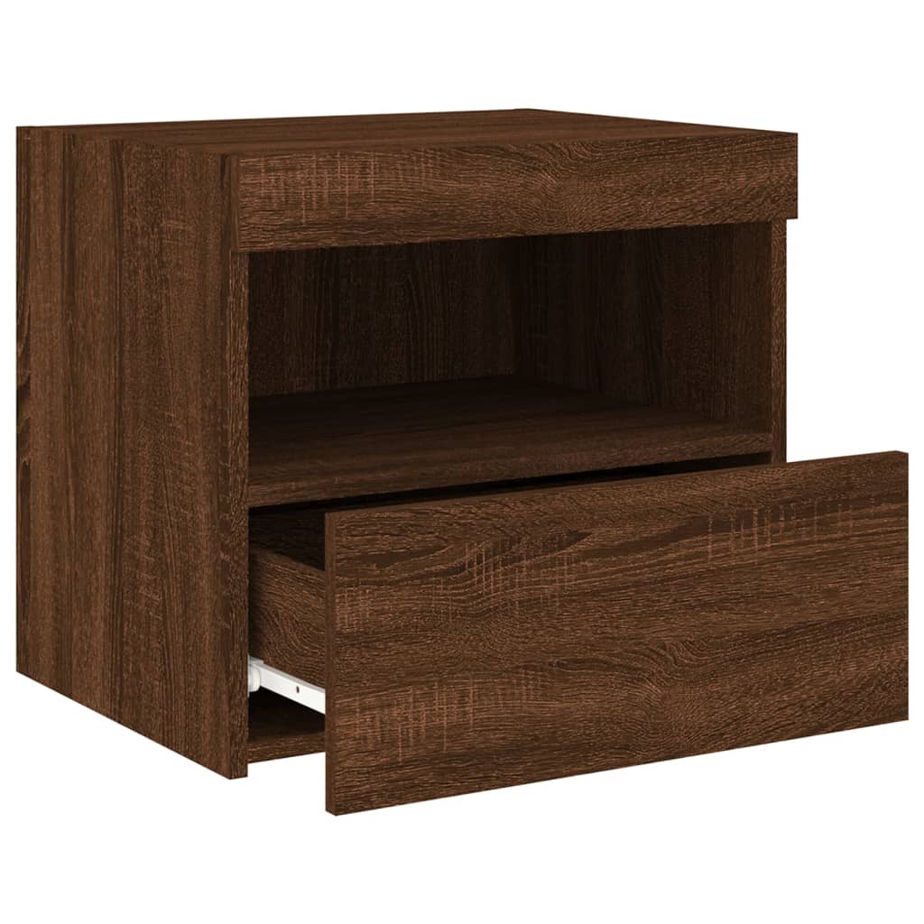 Brown Oak Bedside Cabinets with LED Lights, 2 Pcs, 50x40x45 cm