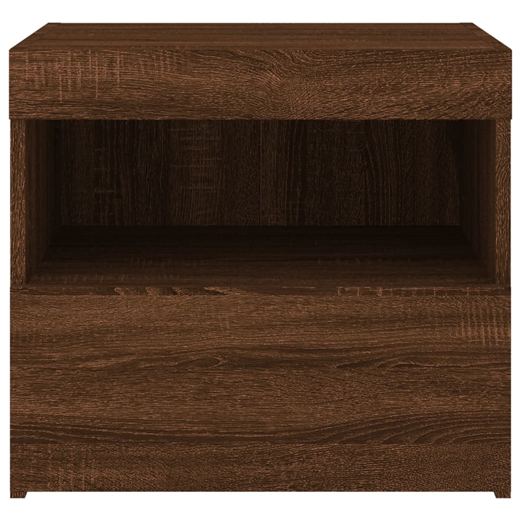 Brown Oak Bedside Cabinets with LED Lights, 2 Pcs, 50x40x45 cm