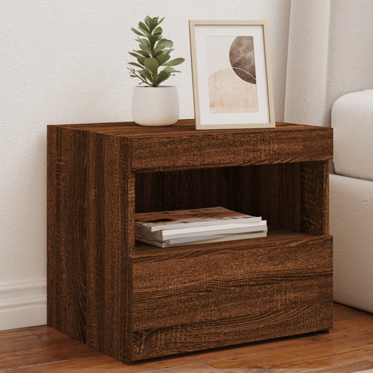 Brown Oak Bedside Cabinets with LED Lights, 2 Pcs, 50x40x45 cm