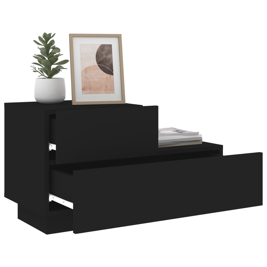 Black Bedside Cabinet with LED Lights, 70x36x40.5 cm, Modern Design