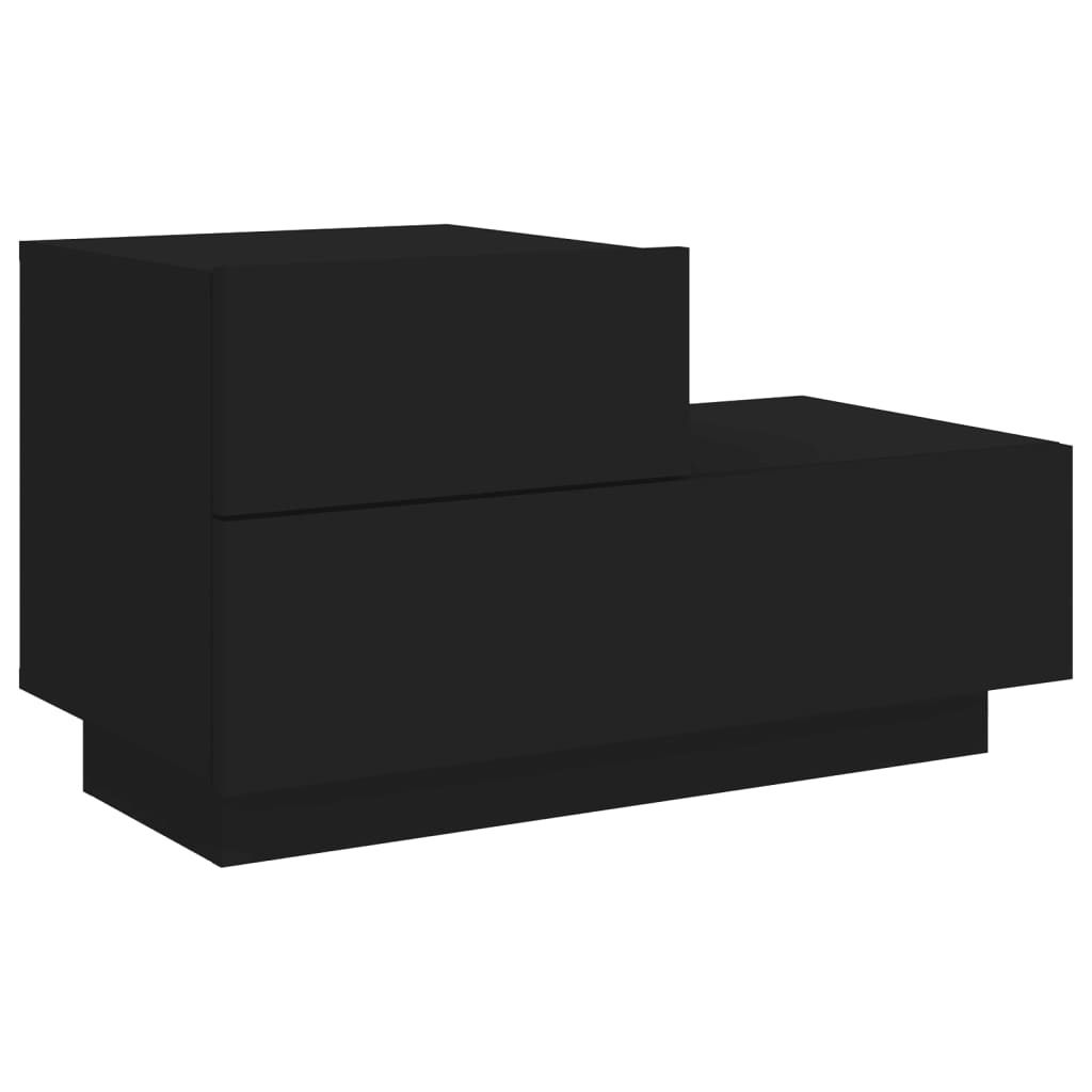 Black Bedside Cabinet with LED Lights, 70x36x40.5 cm, Modern Design