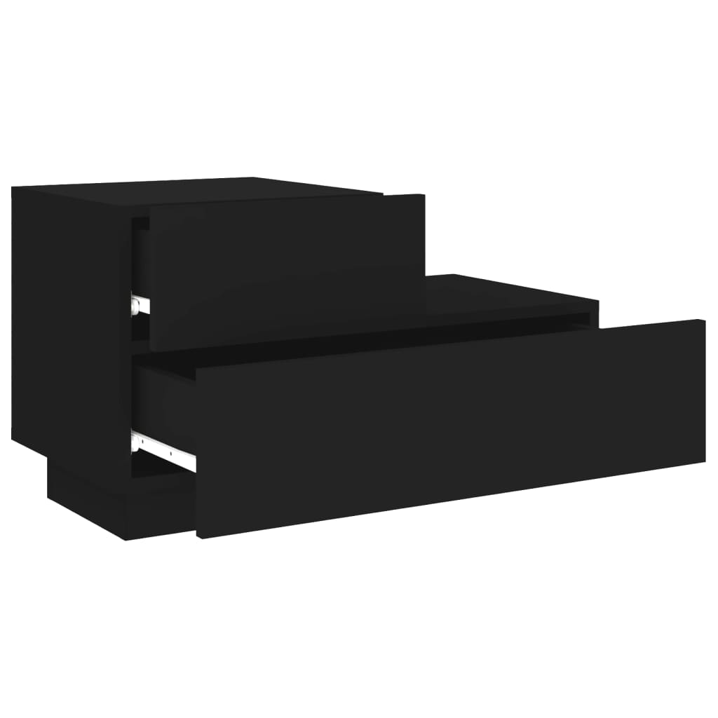 Black Bedside Cabinet with LED Lights, 70x36x40.5 cm, Modern Design