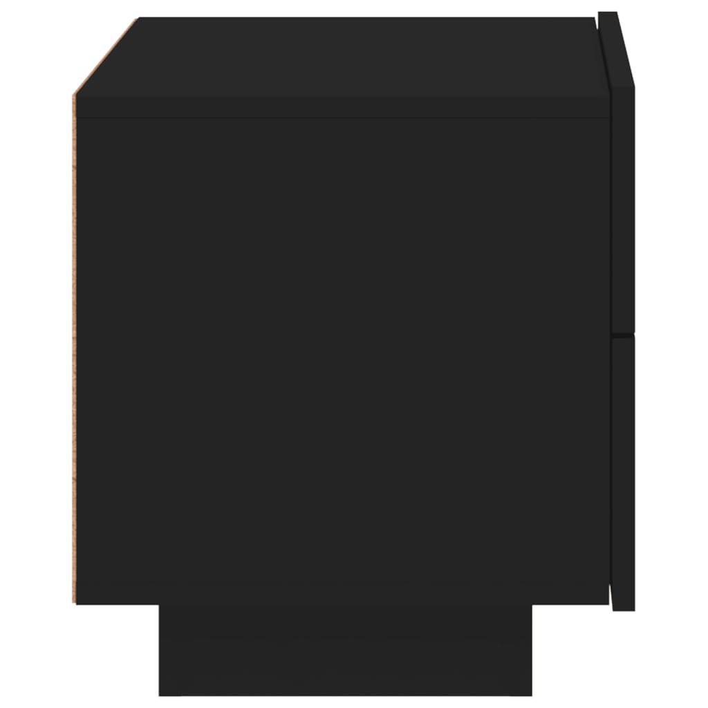 Black Bedside Cabinet with LED Lights, 70x36x40.5 cm, Modern Design
