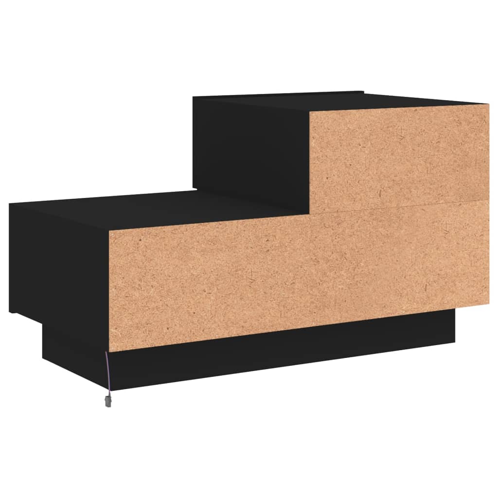 Black Bedside Cabinet with LED Lights, 70x36x40.5 cm, Modern Design