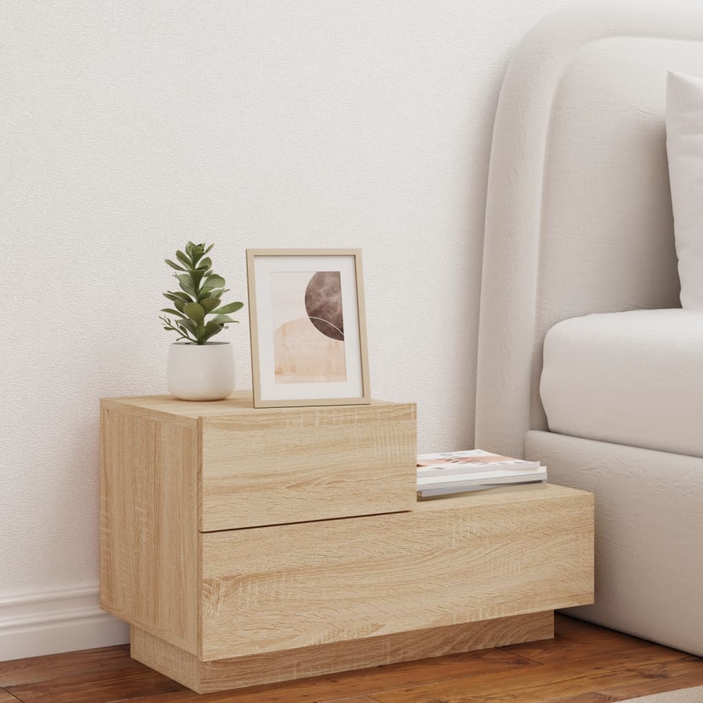 Sonoma Oak Bedside Cabinet with LED Lights - 70x36x40.5 cm