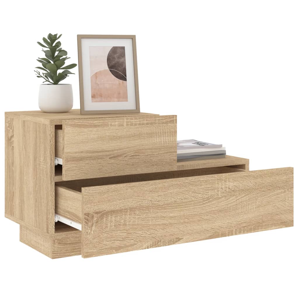 Sonoma Oak Bedside Cabinet with LED Lights - 70x36x40.5 cm