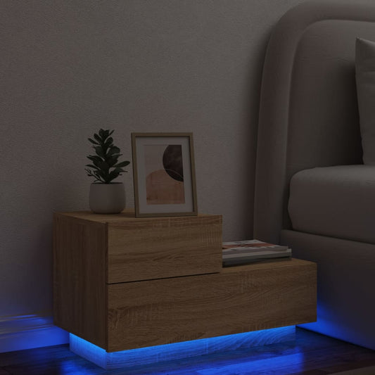 Sonoma Oak Bedside Cabinet with LED Lights - 70x36x40.5 cm