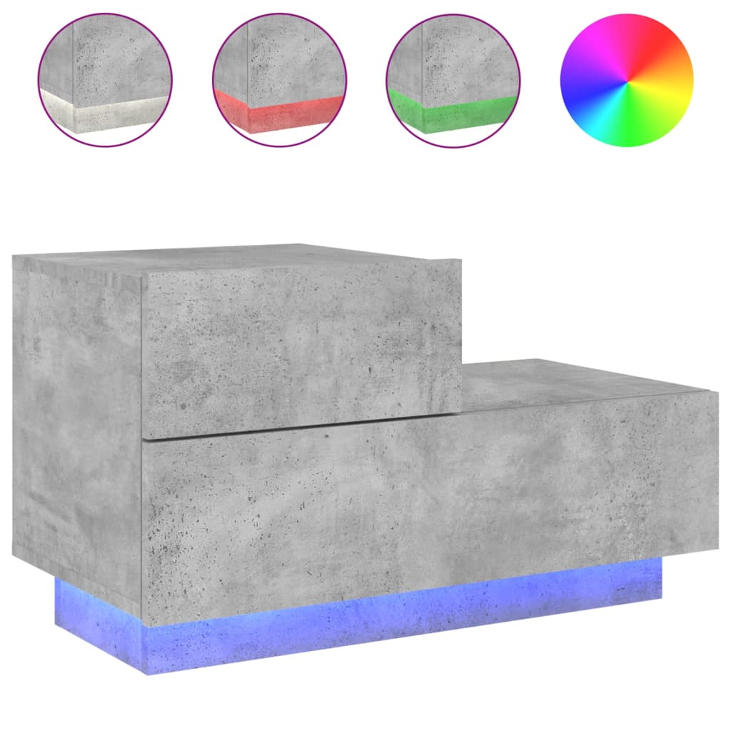Concrete Grey Bedside Cabinet with LED Lights - 70x36x40.5 cm