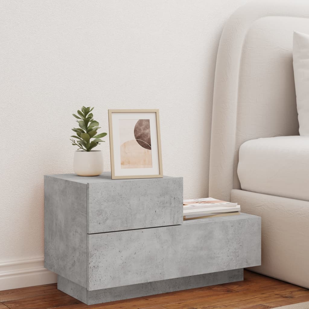Concrete Grey Bedside Cabinet with LED Lights - 70x36x40.5 cm