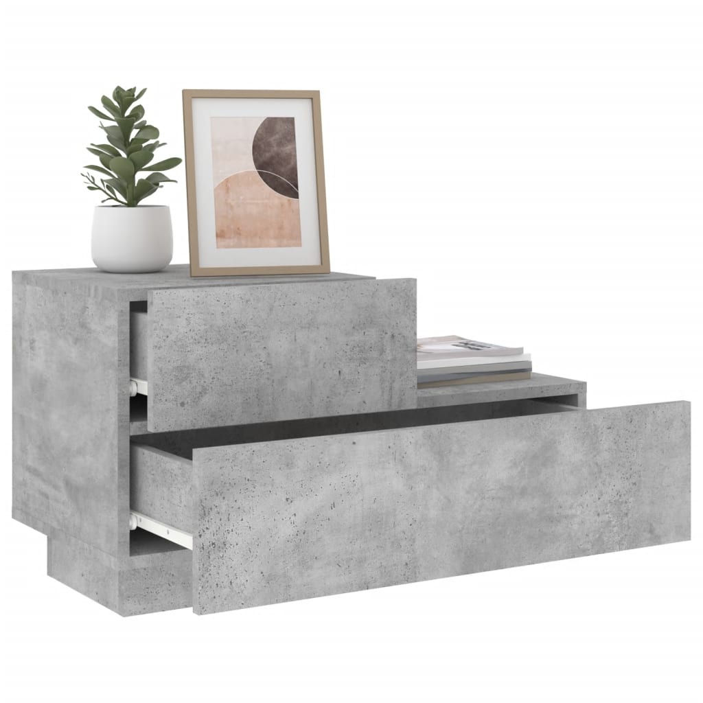 Concrete Grey Bedside Cabinet with LED Lights - 70x36x40.5 cm