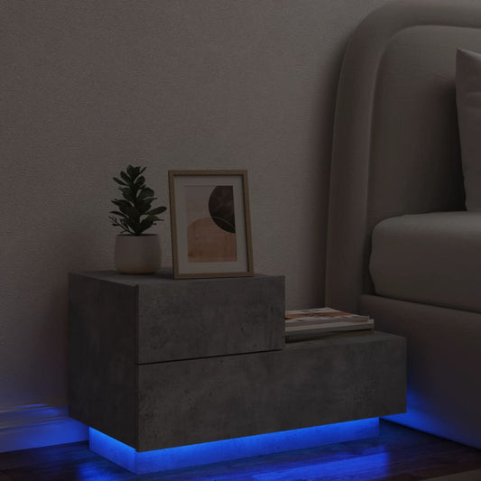 Concrete Grey Bedside Cabinet with LED Lights - 70x36x40.5 cm