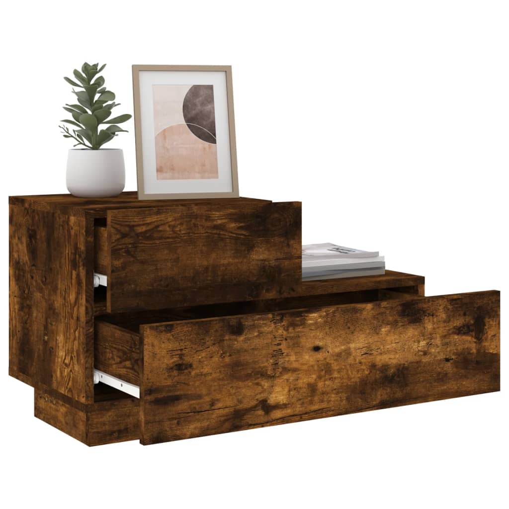 Smoked Oak Bedside Cabinet with LED Lights, 70x36x40.5 cm