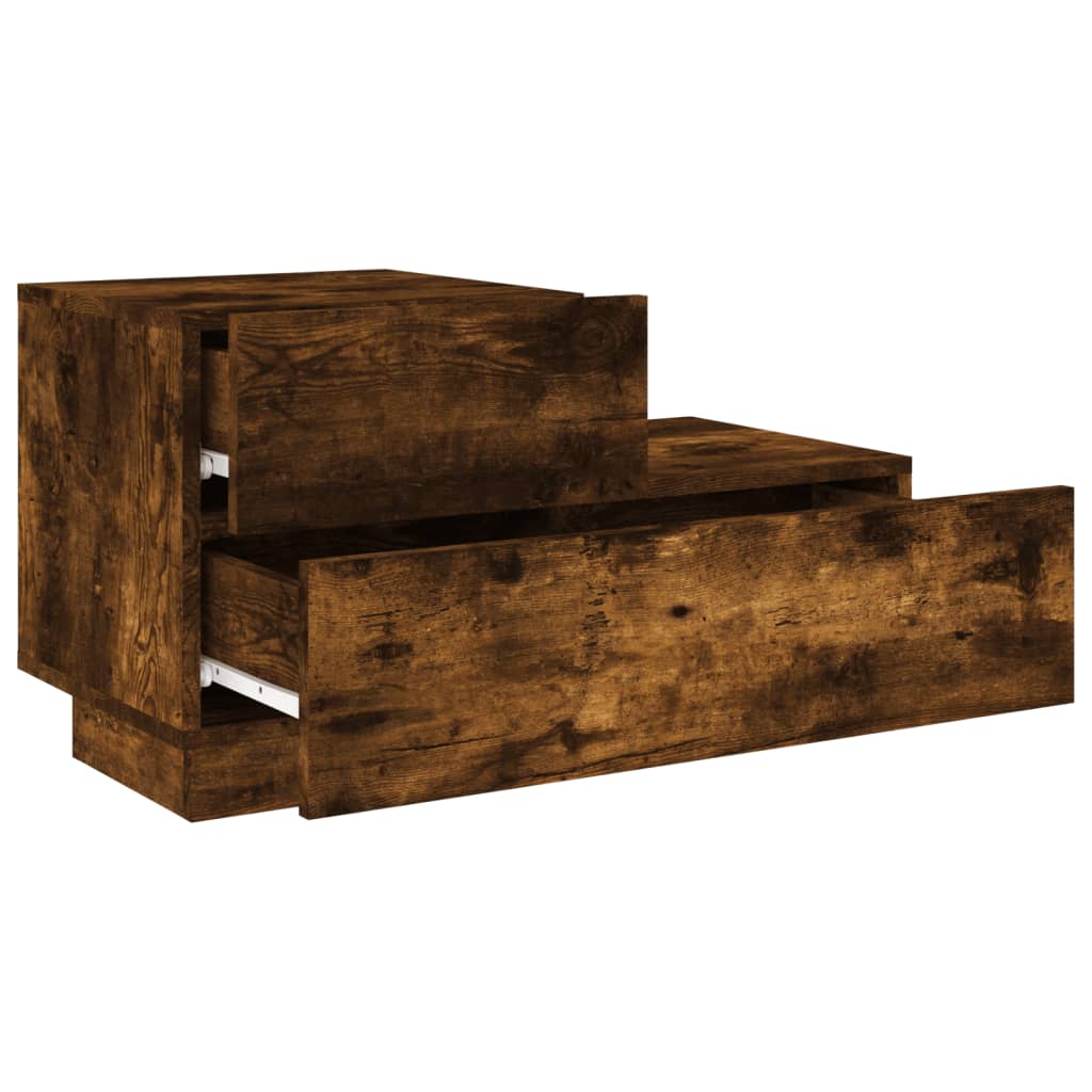 Smoked Oak Bedside Cabinet with LED Lights, 70x36x40.5 cm