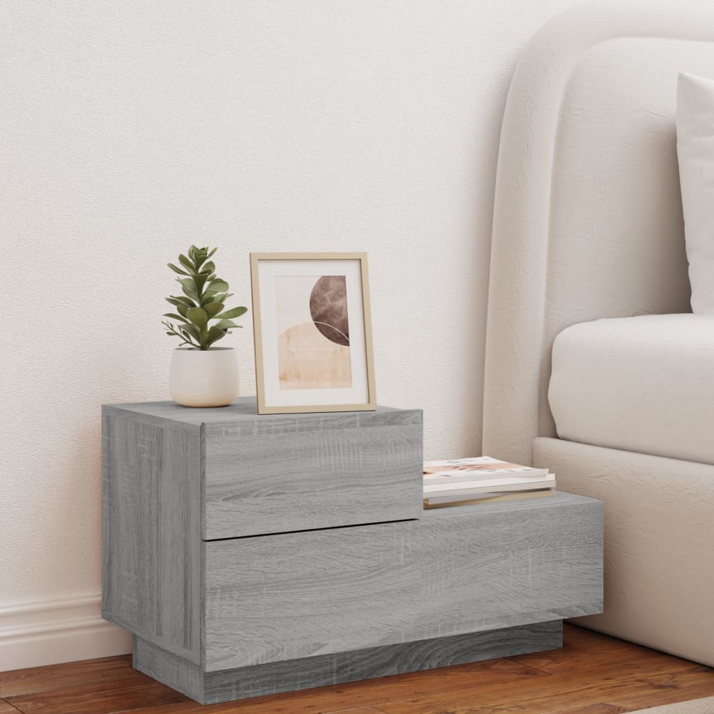 Grey Sonoma Bedside Cabinet with LED Lights, 70x36x40.5 cm