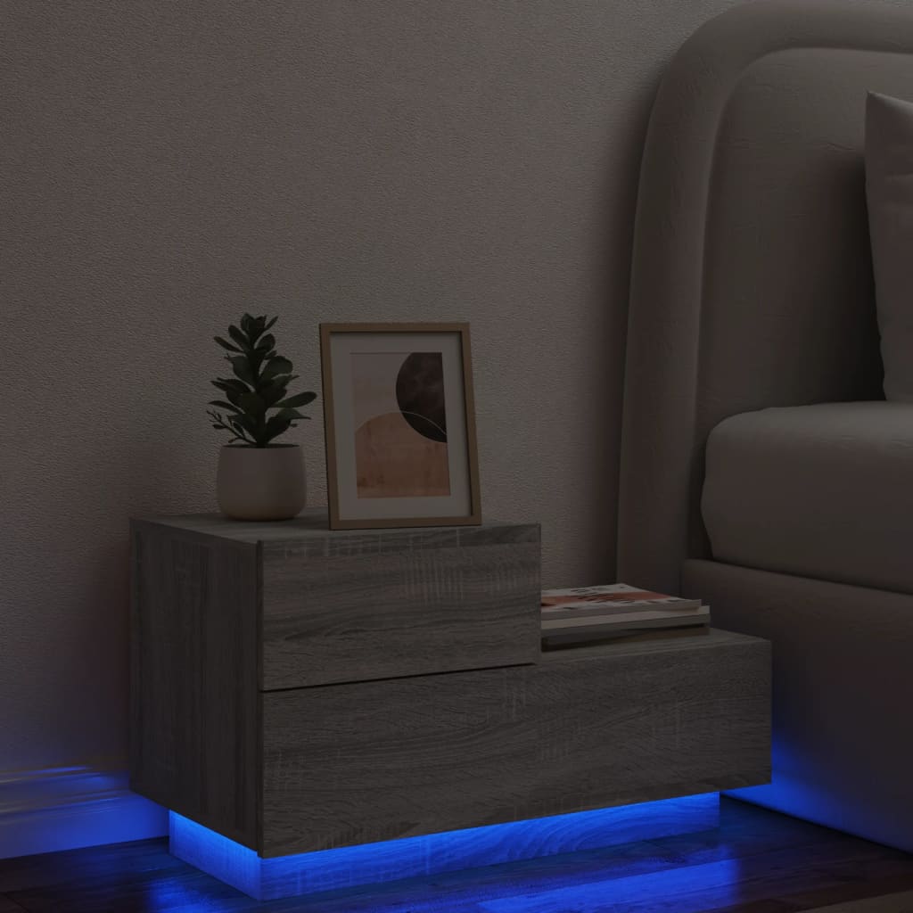 Grey Sonoma Bedside Cabinet with LED Lights, 70x36x40.5 cm