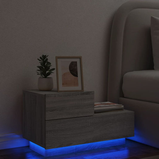 Grey Sonoma Bedside Cabinet with LED Lights, 70x36x40.5 cm