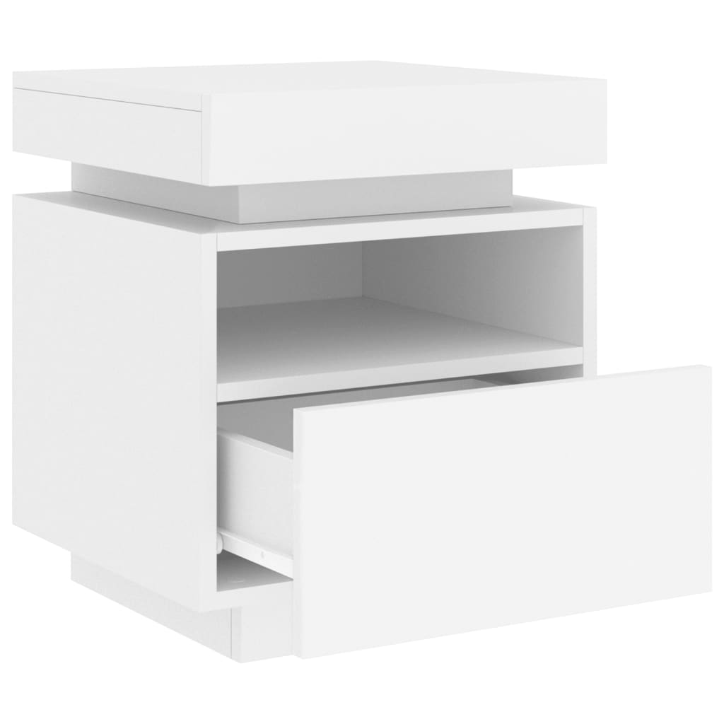 White Bedside Cabinet with LED Lights, 40x39x48.5 cm, Modern Design