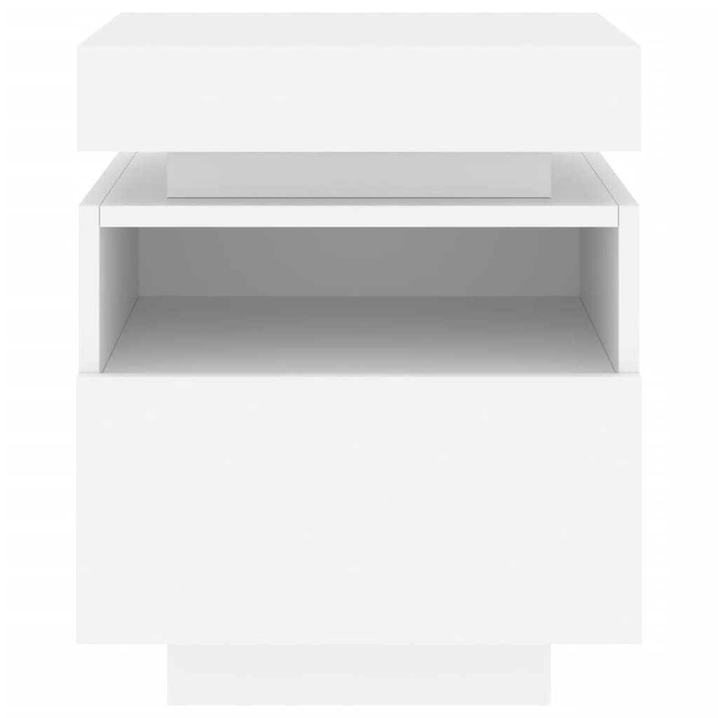 White Bedside Cabinet with LED Lights, 40x39x48.5 cm, Modern Design