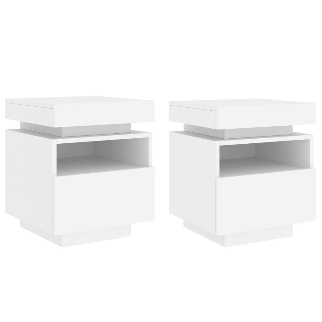 White LED Bedside Cabinets - Set of 2, 40x39x48.5 cm, Stylish & Functional
