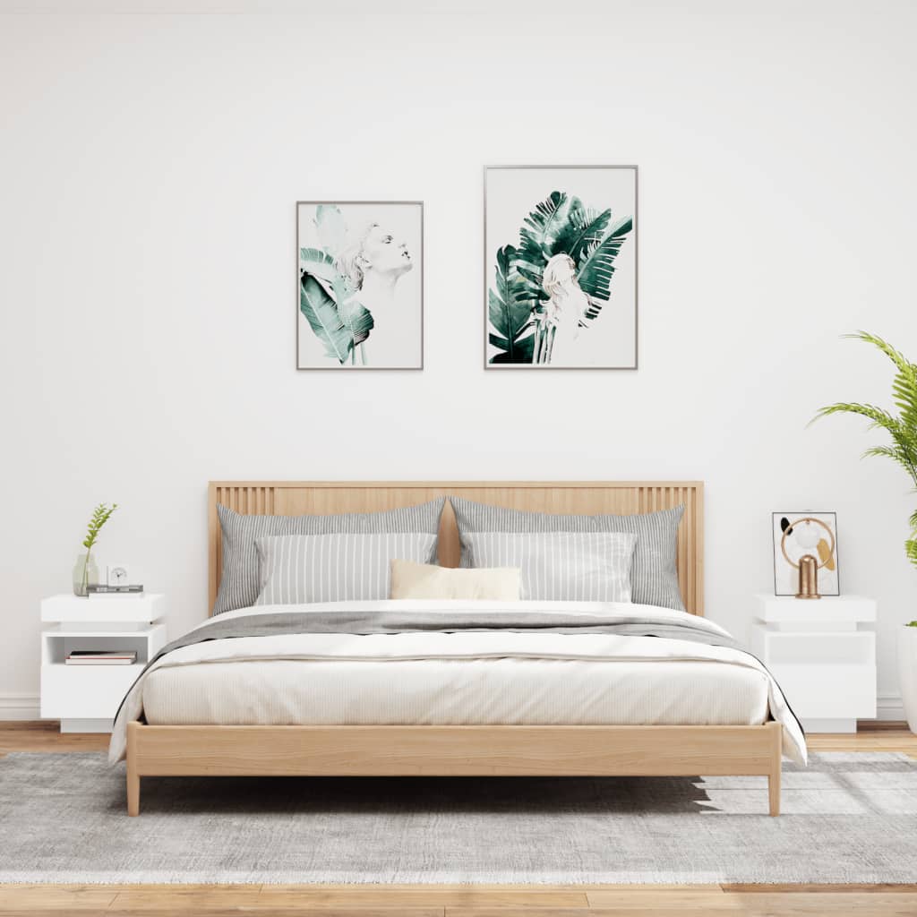White LED Bedside Cabinets - Set of 2, 40x39x48.5 cm, Stylish & Functional
