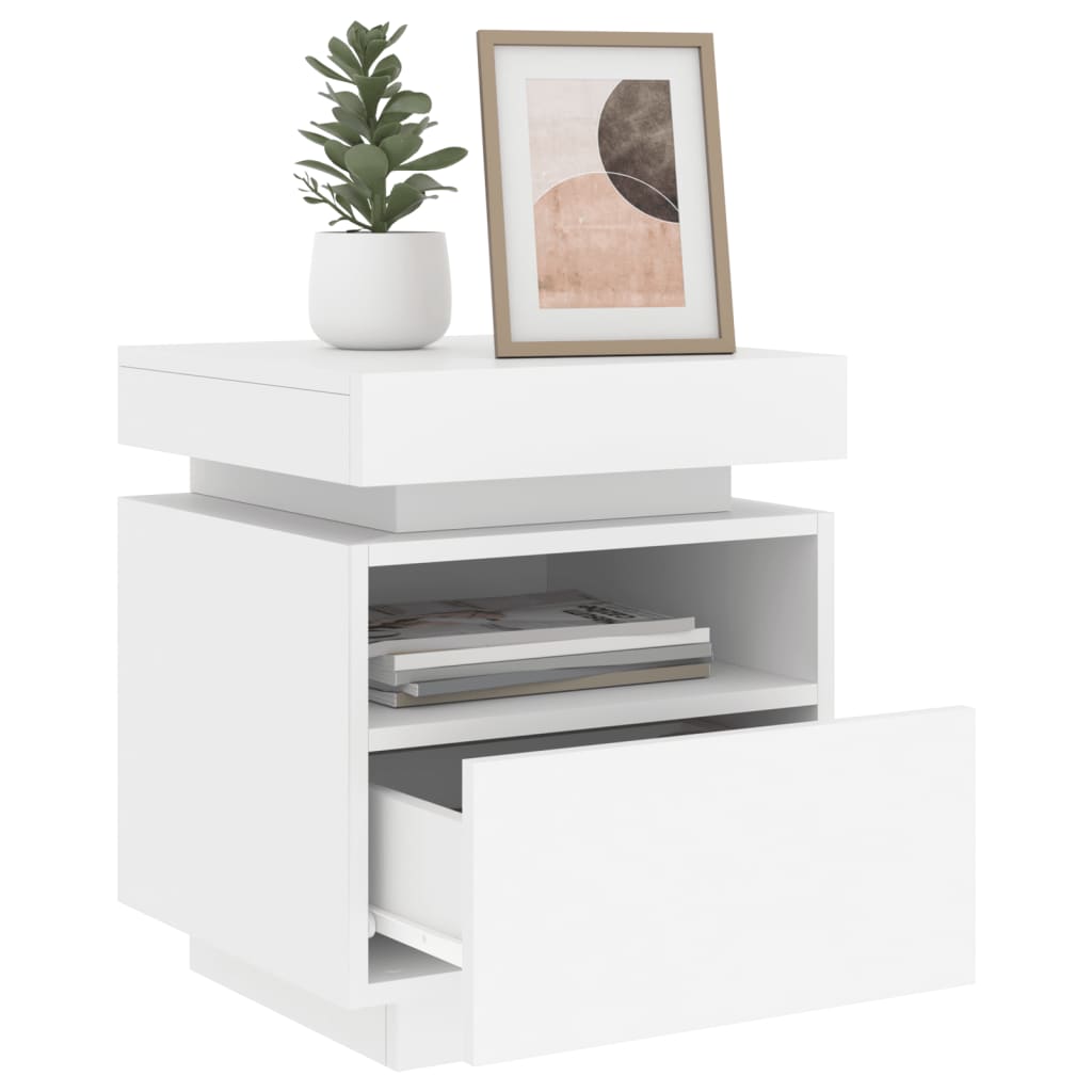 White LED Bedside Cabinets - Set of 2, 40x39x48.5 cm, Stylish & Functional