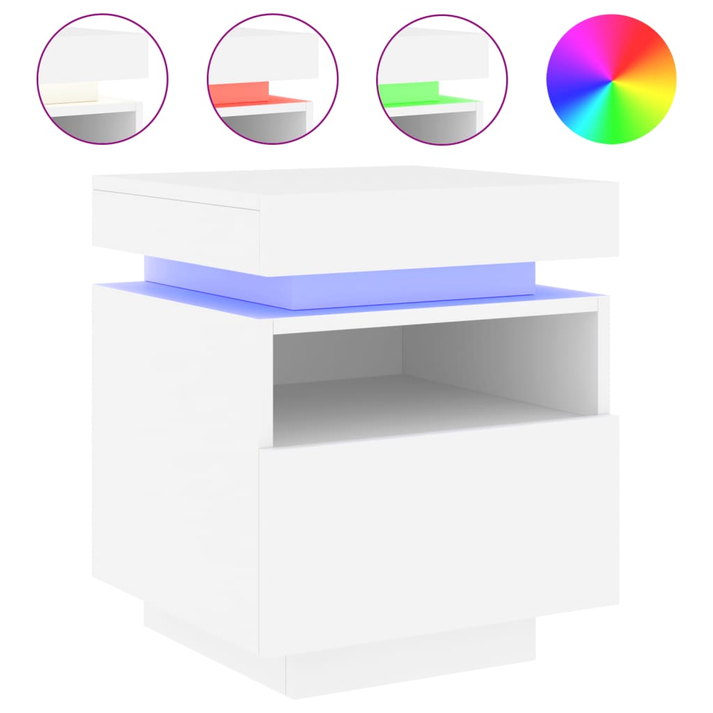 White LED Bedside Cabinets - Set of 2, 40x39x48.5 cm, Stylish & Functional