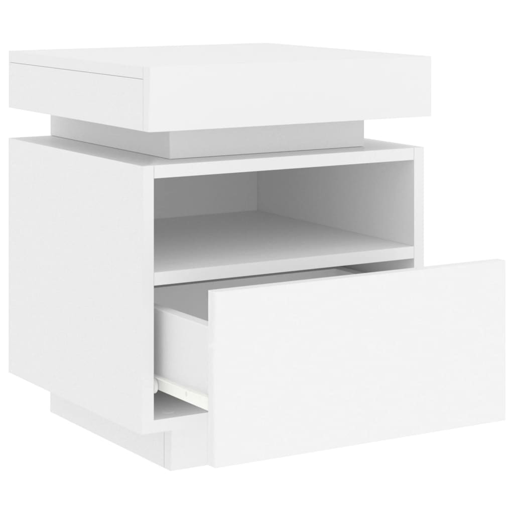 White LED Bedside Cabinets - Set of 2, 40x39x48.5 cm, Stylish & Functional