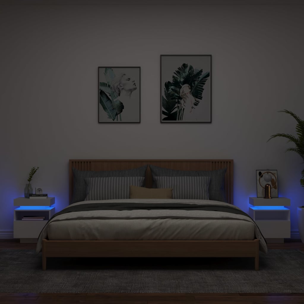 White LED Bedside Cabinets - Set of 2, 40x39x48.5 cm, Stylish & Functional