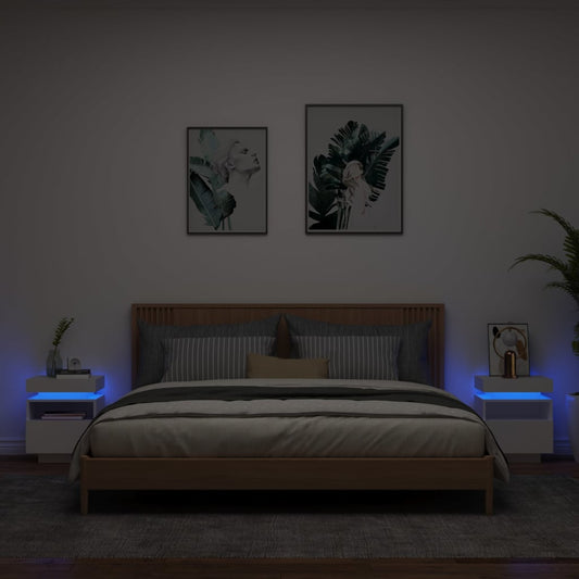 White LED Bedside Cabinets - Set of 2, 40x39x48.5 cm, Stylish & Functional
