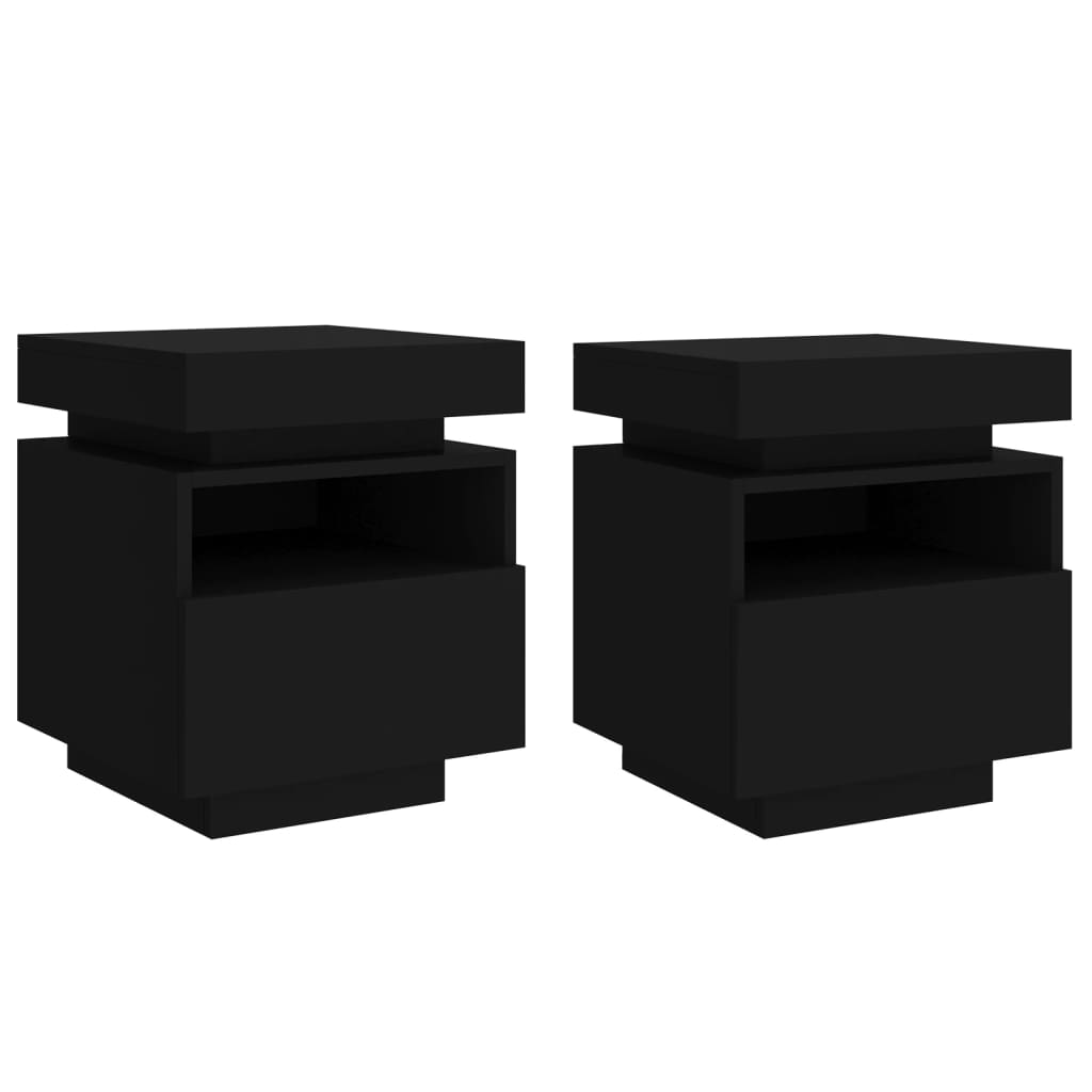 Black LED Bedside Cabinets 2pcs, 40x39x48.5cm - Modern Nightstands