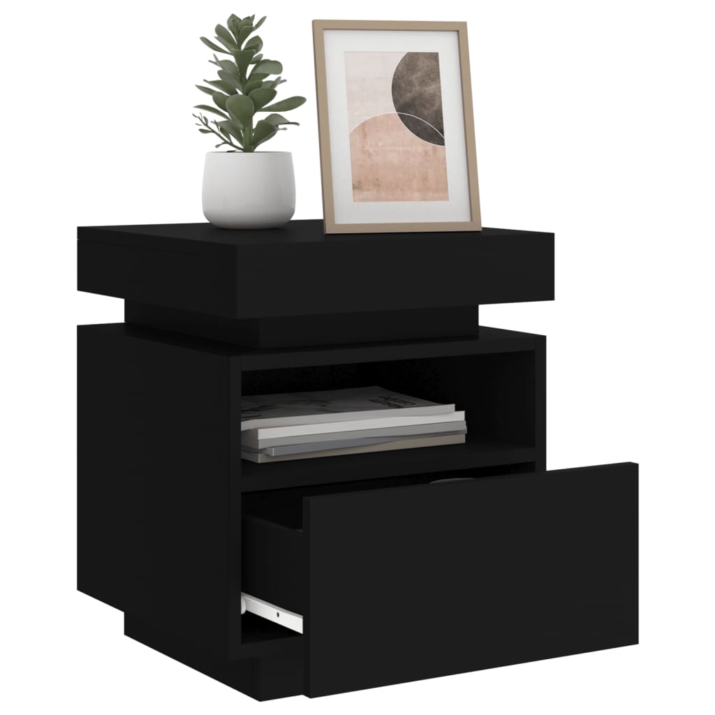 Black LED Bedside Cabinets 2pcs, 40x39x48.5cm - Modern Nightstands