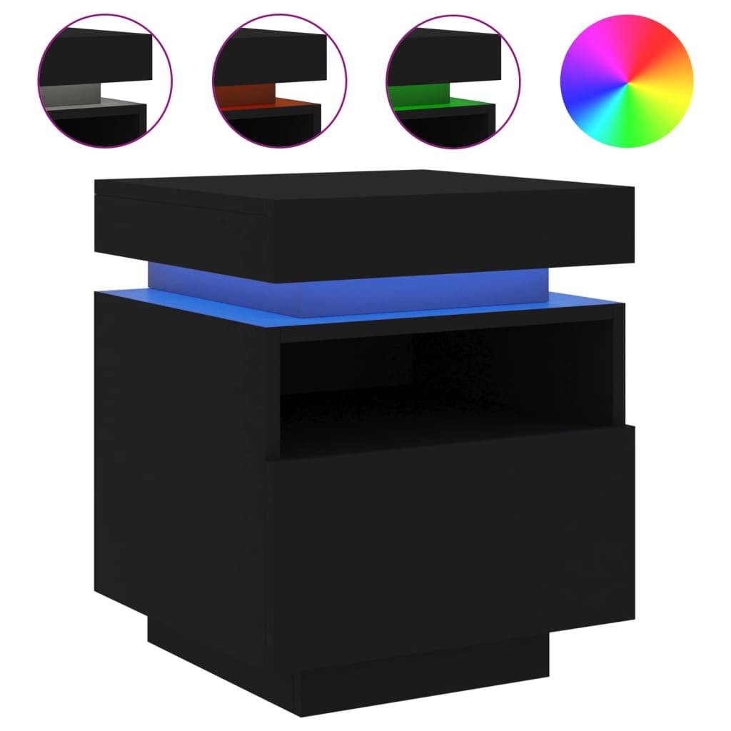 Black LED Bedside Cabinets 2pcs, 40x39x48.5cm - Modern Nightstands