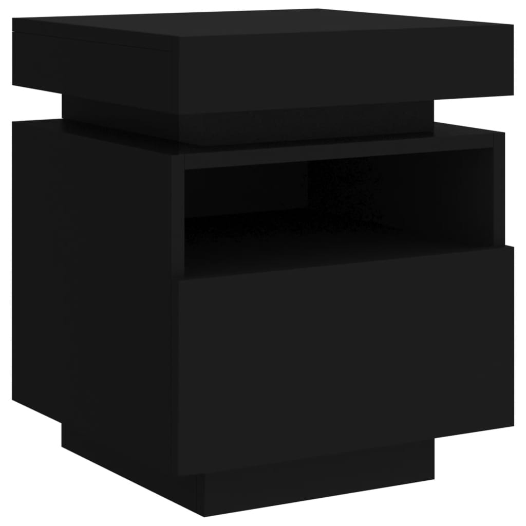Black LED Bedside Cabinets 2pcs, 40x39x48.5cm - Modern Nightstands