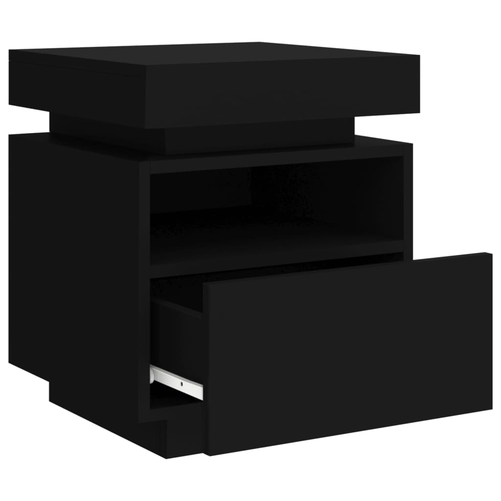 Black LED Bedside Cabinets 2pcs, 40x39x48.5cm - Modern Nightstands