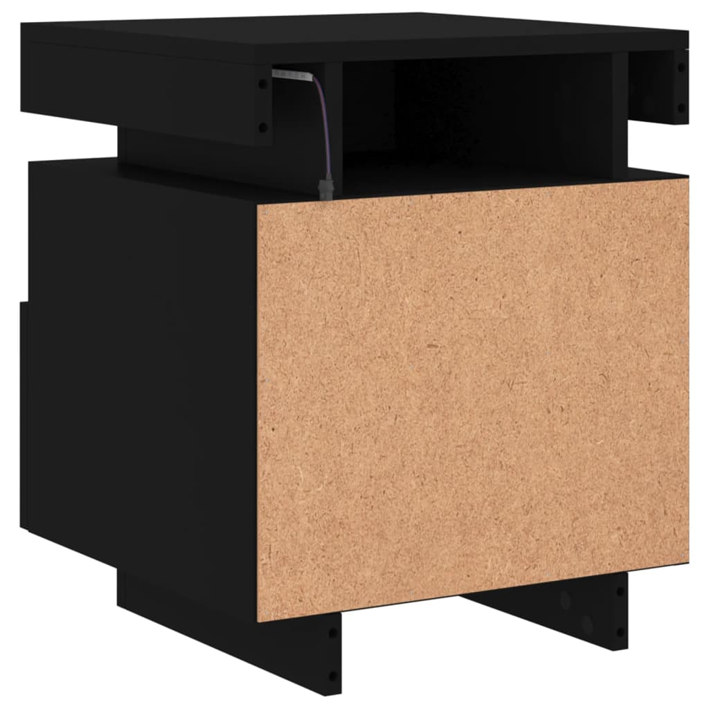 Black LED Bedside Cabinets 2pcs, 40x39x48.5cm - Modern Nightstands