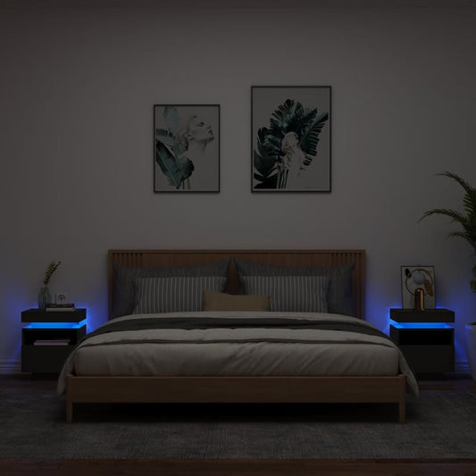 Black LED Bedside Cabinets 2pcs, 40x39x48.5cm - Modern Nightstands