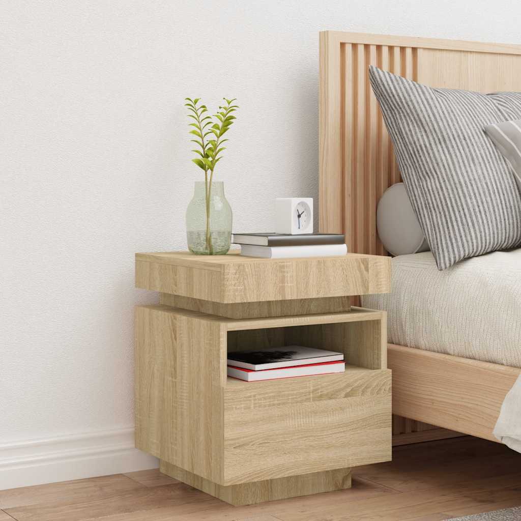 Sonoma Oak Bedside Cabinet with LED Lights, 40x39x48.5 cm